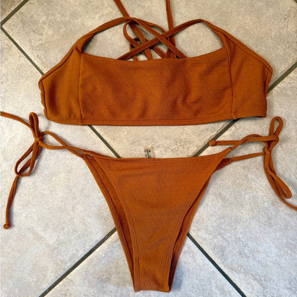 Burnt Orange Textured Bikini Set - Picture 2 of 4